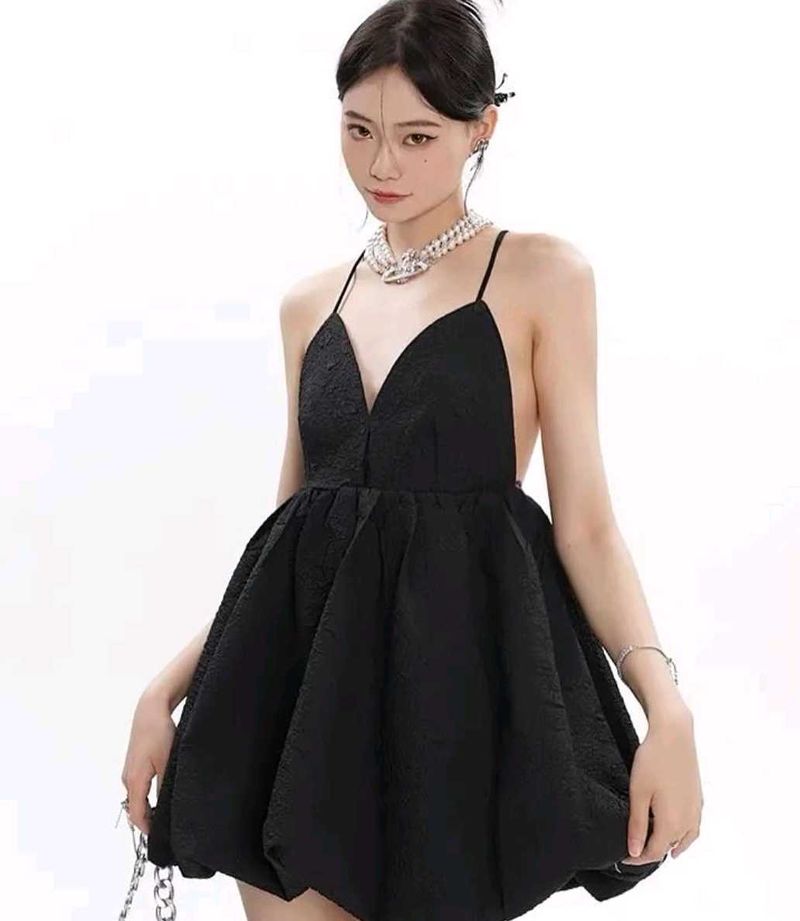 Baby doll flared sleeveless dress - Black / M