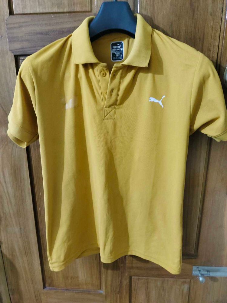 Puma Ferrari Logo Yellow Polo Shirt M