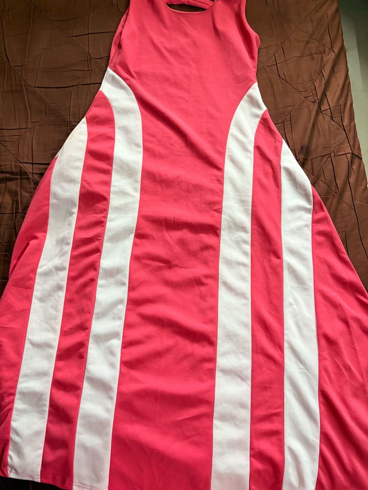 Pack Of Two Pink &amp; White Striped Dress+Violet Gown