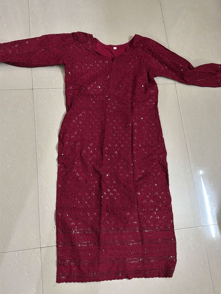 Maroon Embroidered Kurti