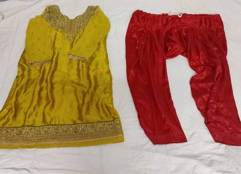 Yellow &amp; Red Salwar Kameez Suit