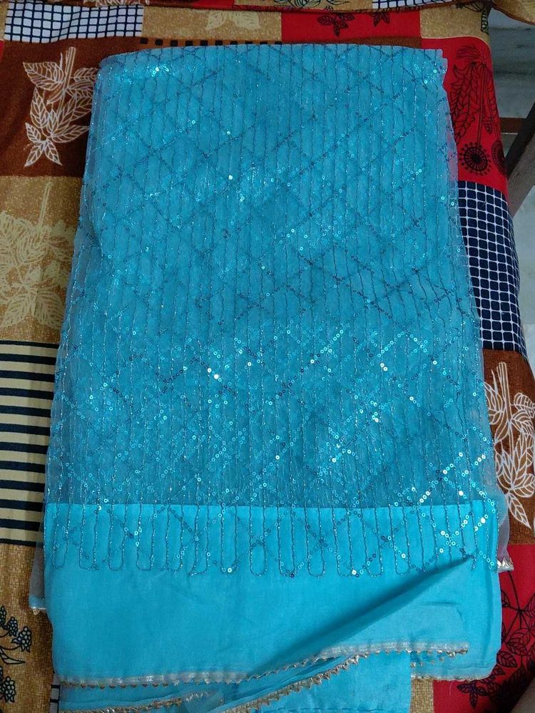 Blue Sequined Saree