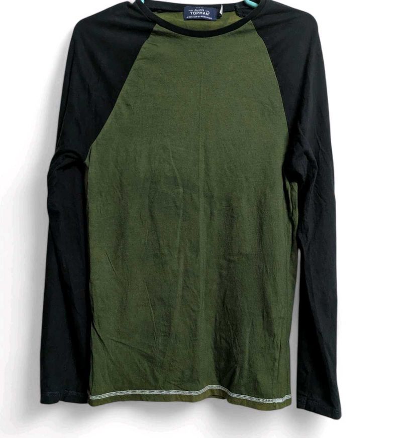 Topman Olive Green Raglan Women Tee