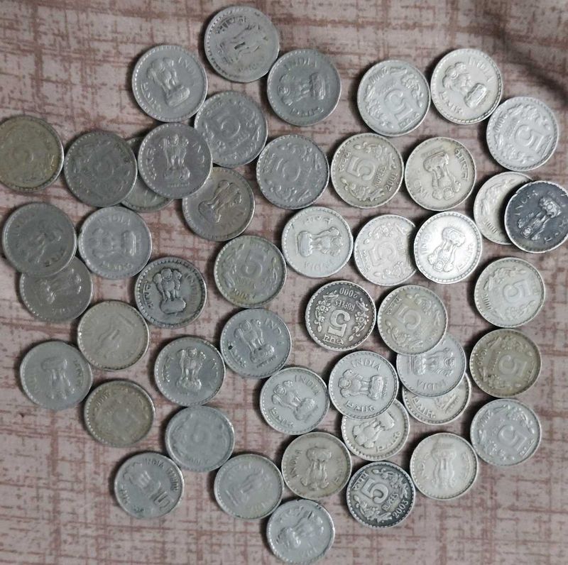 Old Coin Copper Nickel 5 Rs. Mixed 46 Pcs.