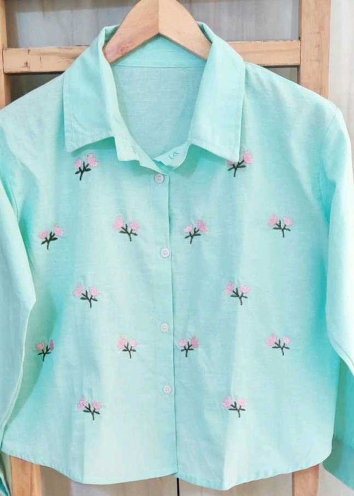 Light Green Embroidery Cotton Shirt Size-36-38