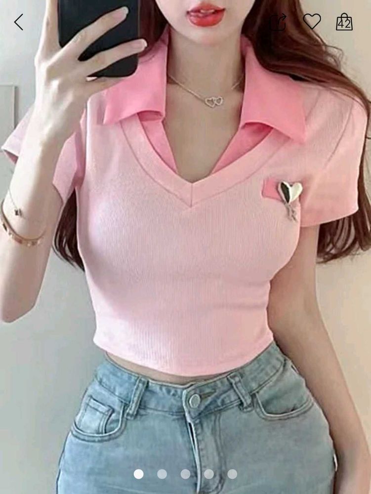 Pink Collared Crop Top