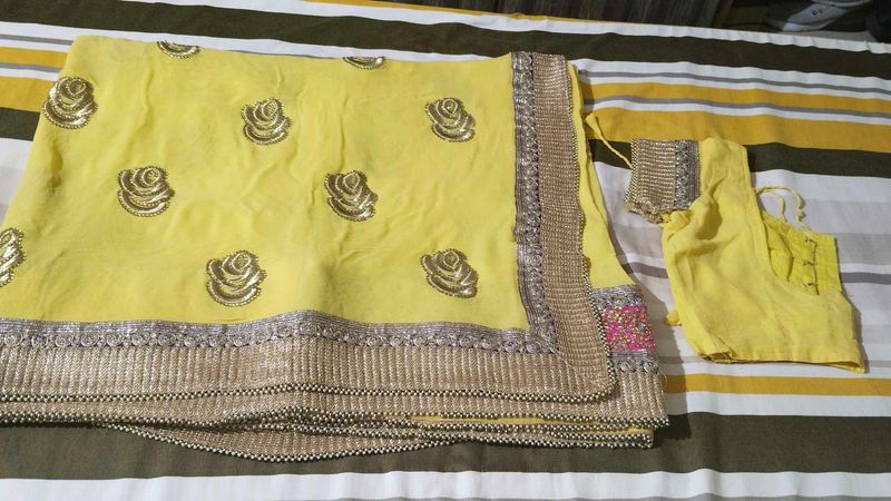 Beautiful Yellow Sari With Blouse