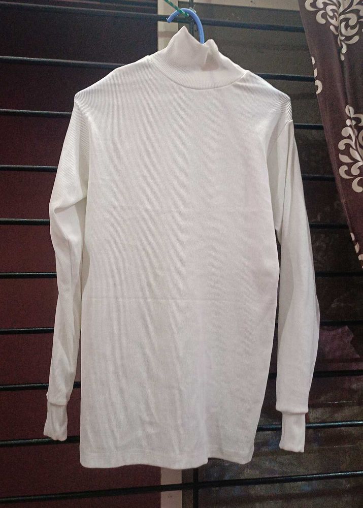 Unisex White High Neck Top