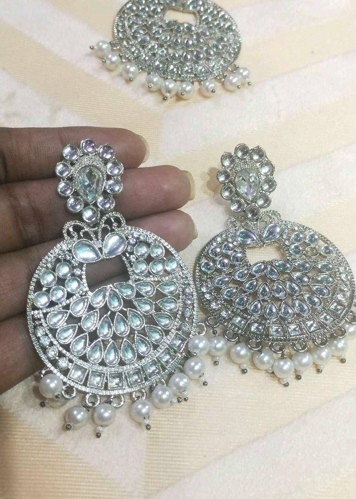 Silver Kundan Earrings