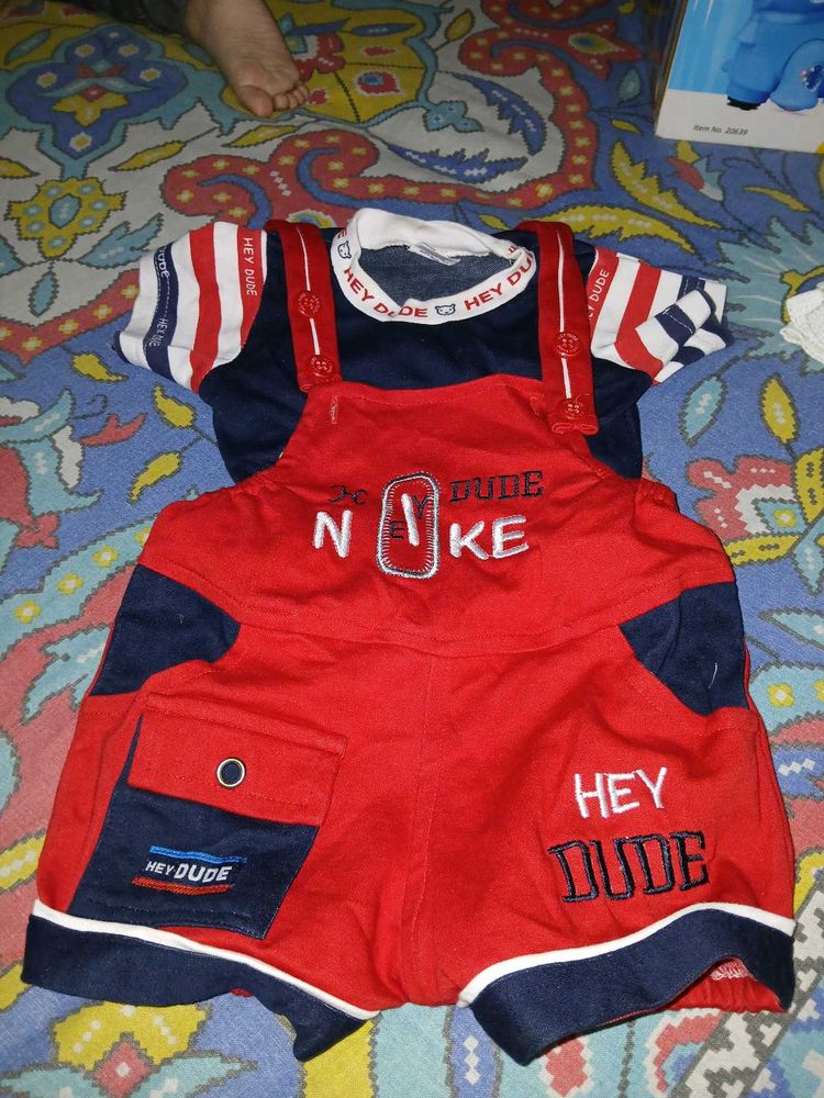 Baby Dungree Dress And Net Baniyan For Boys Combo