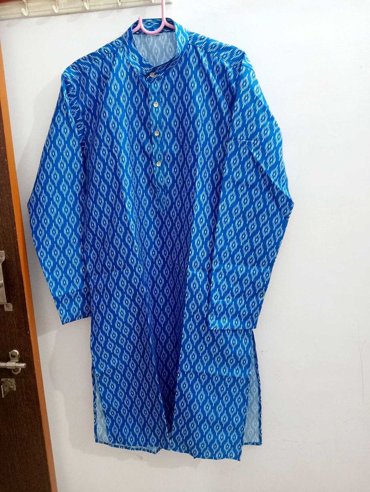 New Blue Printed Mens Kurta
