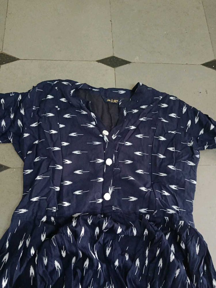 Navy &amp; White Print Dress