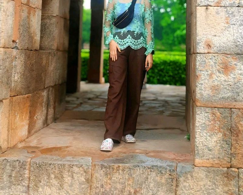 Brown Wide Leg Cargo Pants