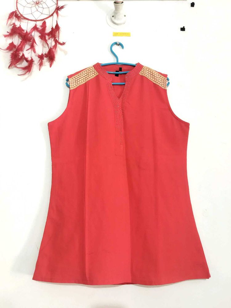 Coral Sleeveless short kurti