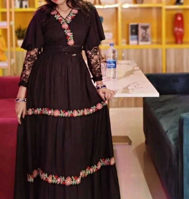 Elegant Black Embroidered Maxi Dress