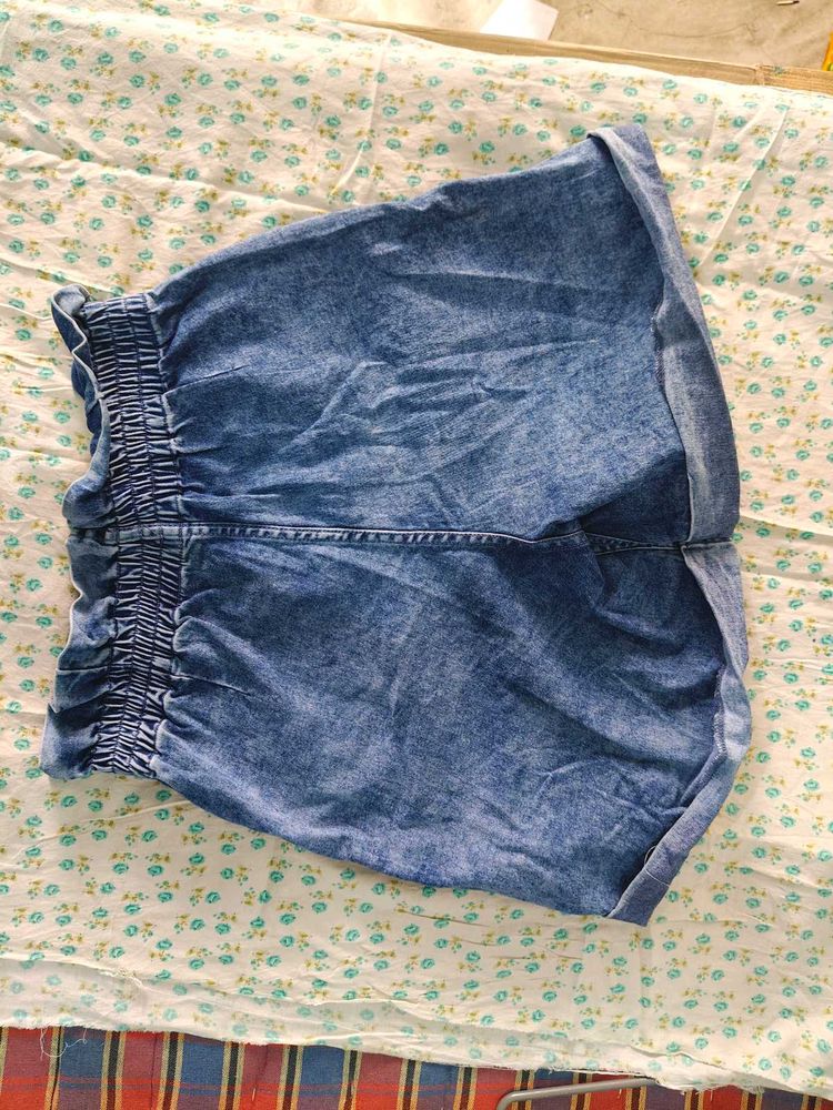 Blue Denim High-Waisted Shorts