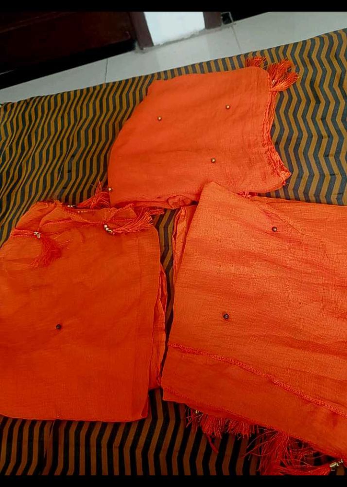 Orange beads work duptta