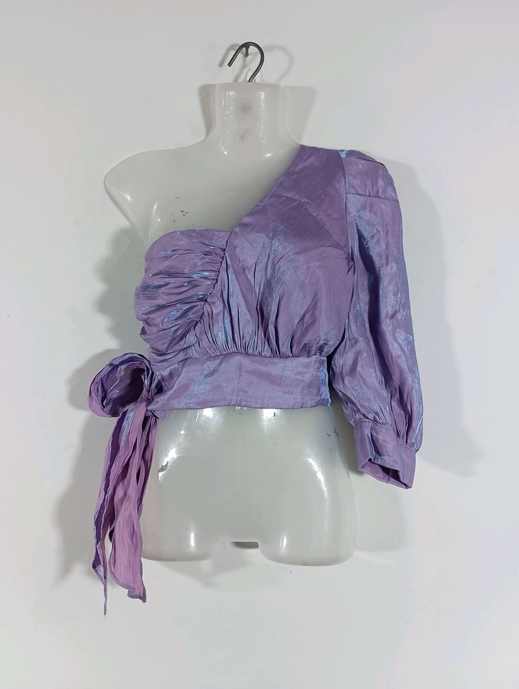 Lavender Asymmetrical Casual Crop Top (Women