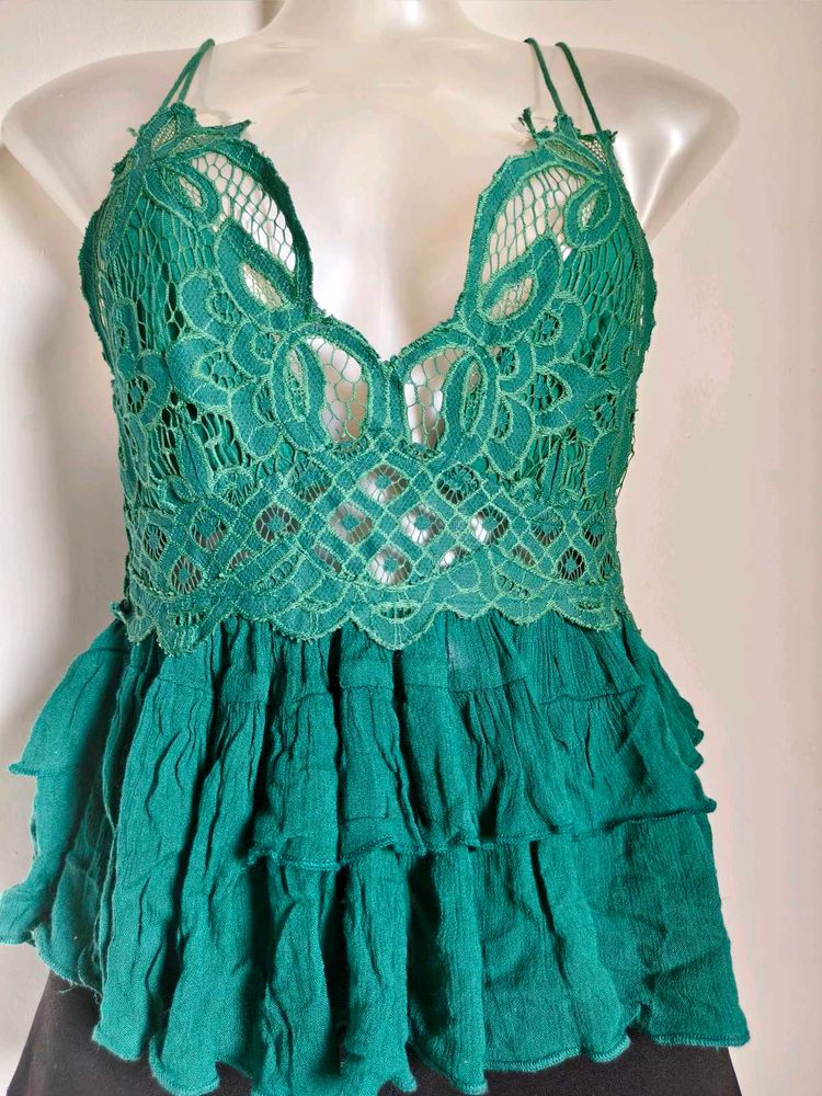 Green Lace Halter Top for Size Extra Small/ Small