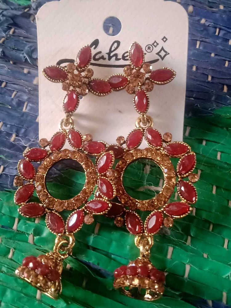 Red &amp; Gold Drop Earrings