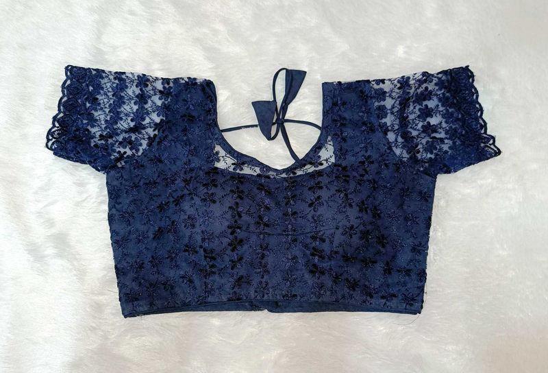 Navy Blue Floral Lace Blouse