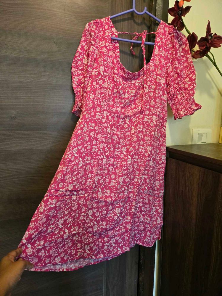 Mango Pink Floral Knee Lenght Dress