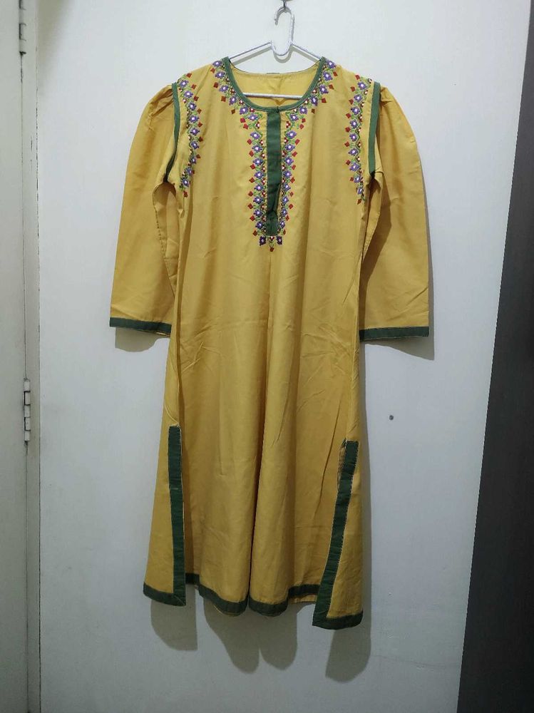 Embroidered Yellow Kurta And Pajama set