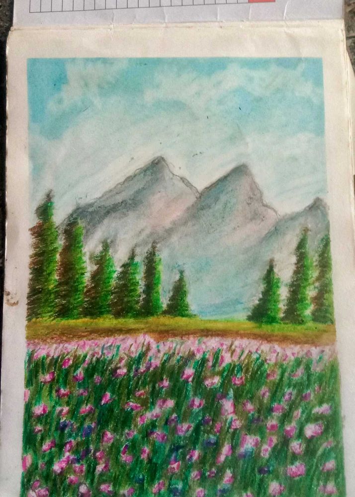 Tulip Scenery Oil Pastel Art