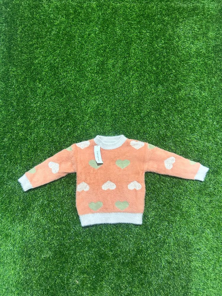 Heart Print Fuzzy Knit Sweater