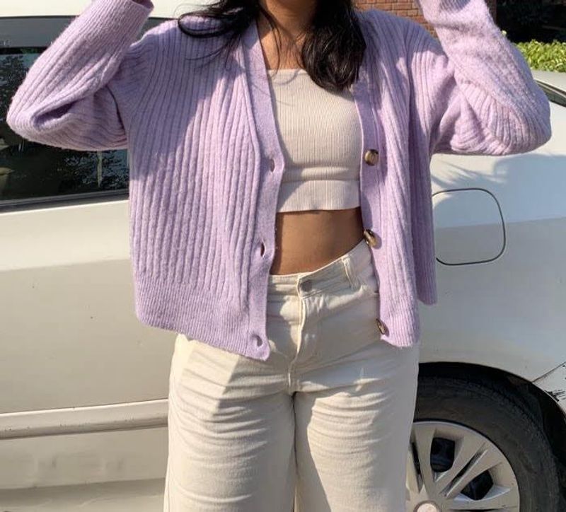 Lilac Ribbed Knit Cardigan