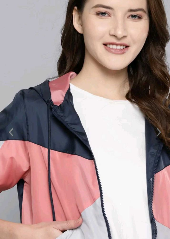 Pink,Navy Blue Hooded Light Weight Bomber Jacket