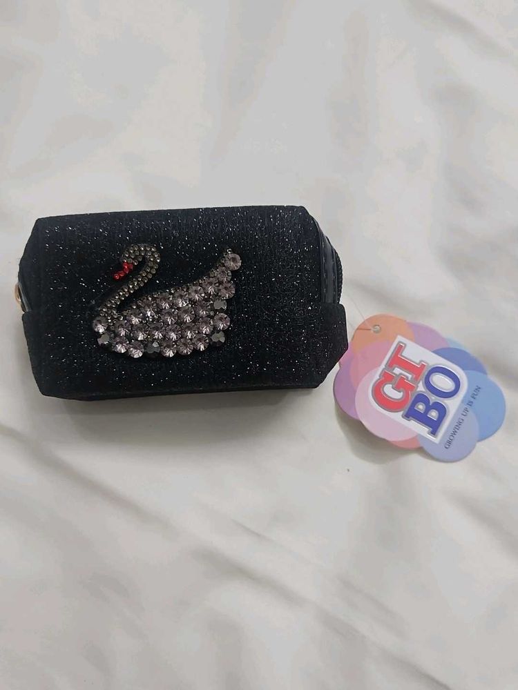 Glam Black Swan Glitter Pouch