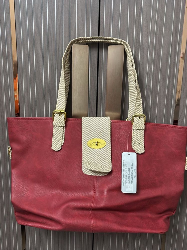 Red Tote Bag with Woven Straps