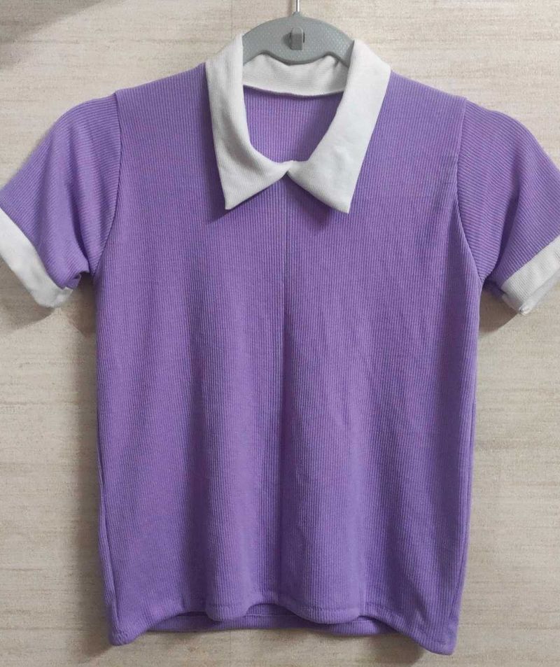 Fashionable Purple Collared Top