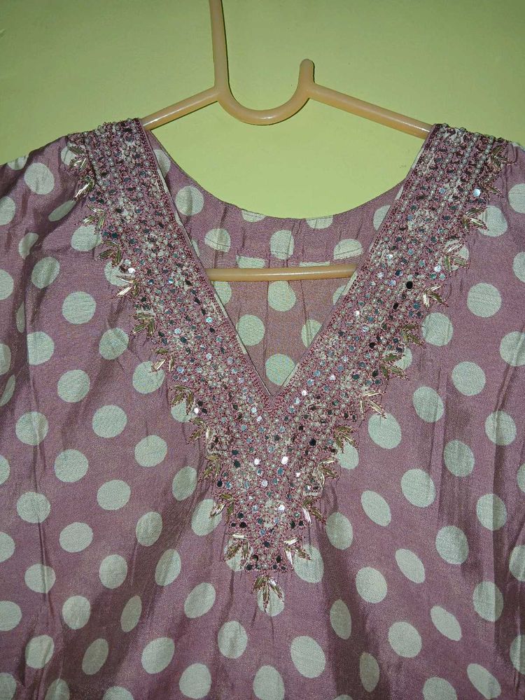Embroidered Polka Dot Kurta with pants