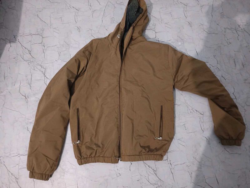 Tan Hooded Casual Jacket