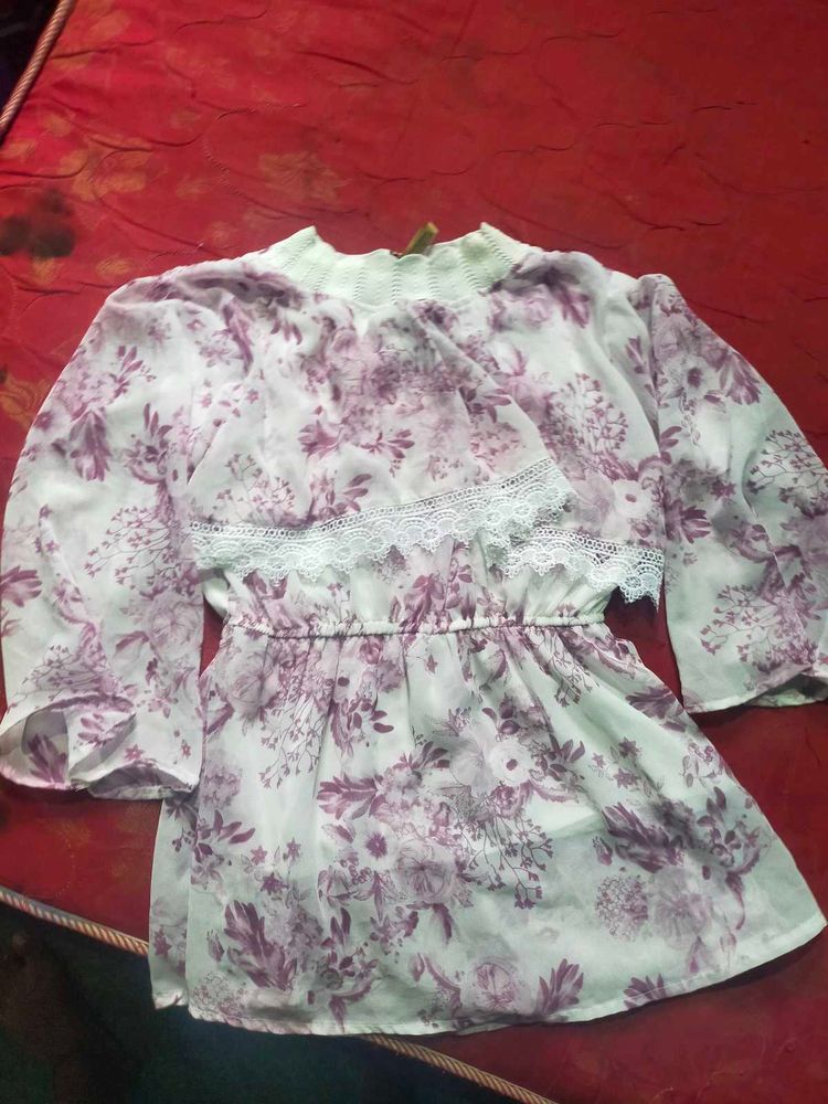 Floral Print Sheer Blouse