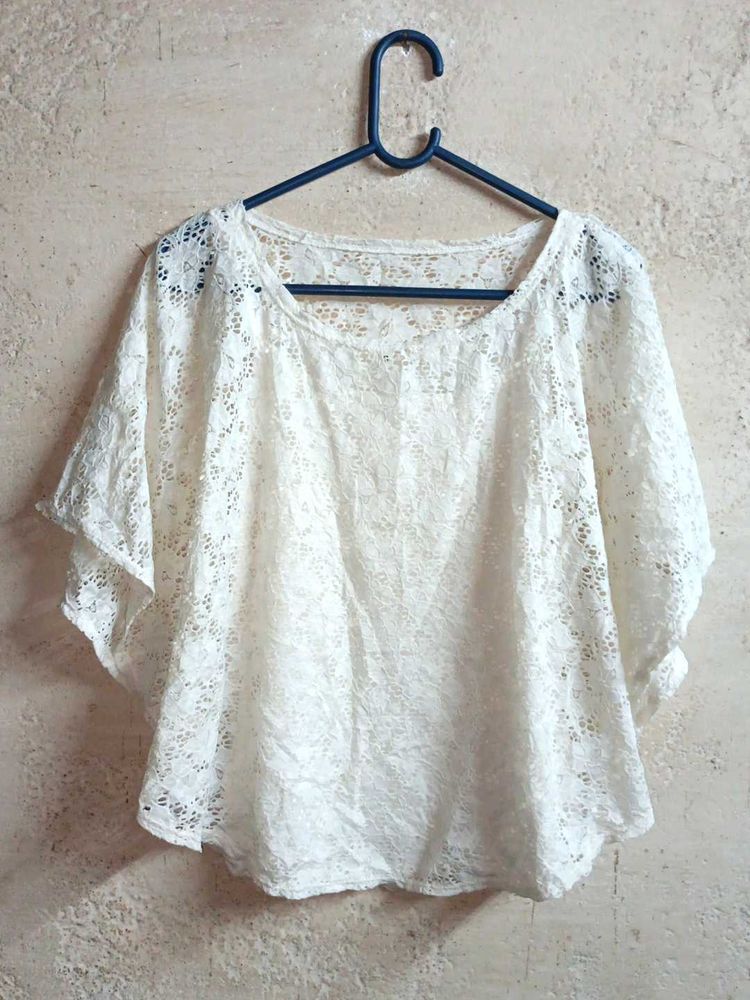 H&amp;M Fashion Top Netted Kaftan Layered White