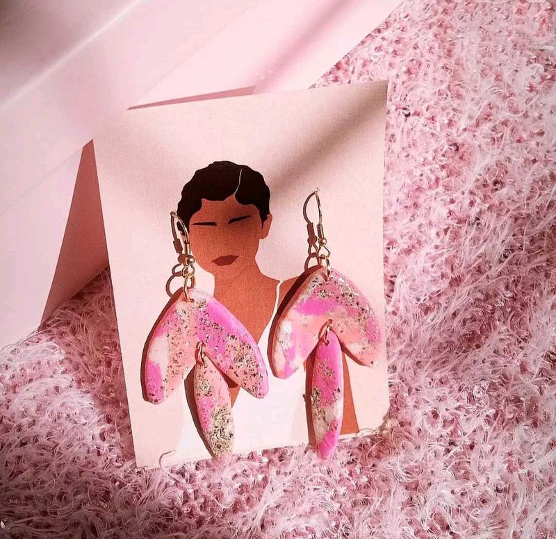 Pink Marble Dangle Earrings