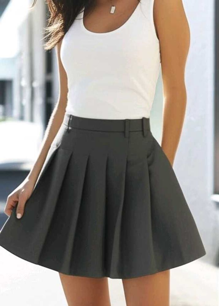 Gray Pleated Mini Skirt
