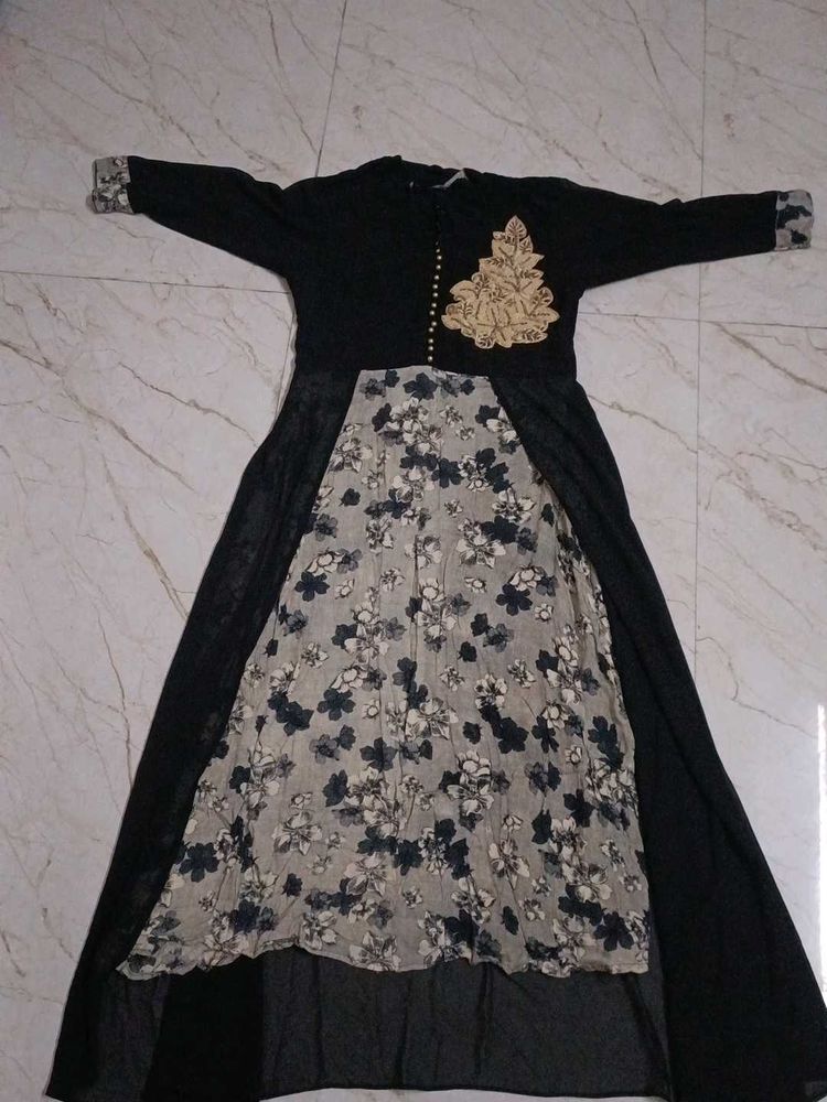 Floral Maxi Dress - Black and Beige