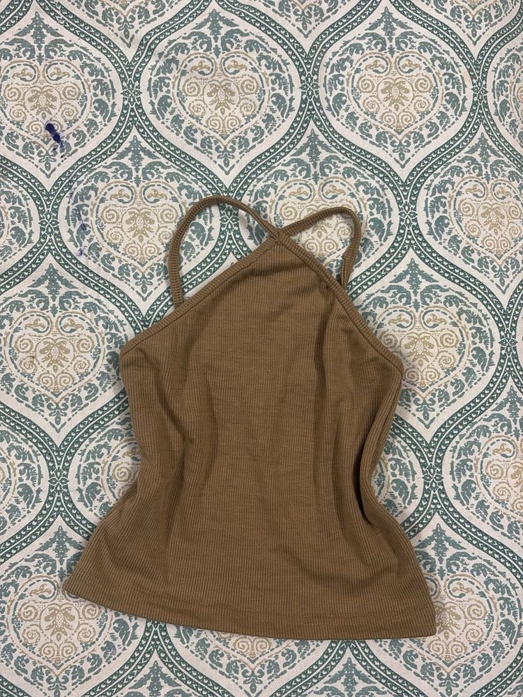 Trendy Beige Halter Neck Top