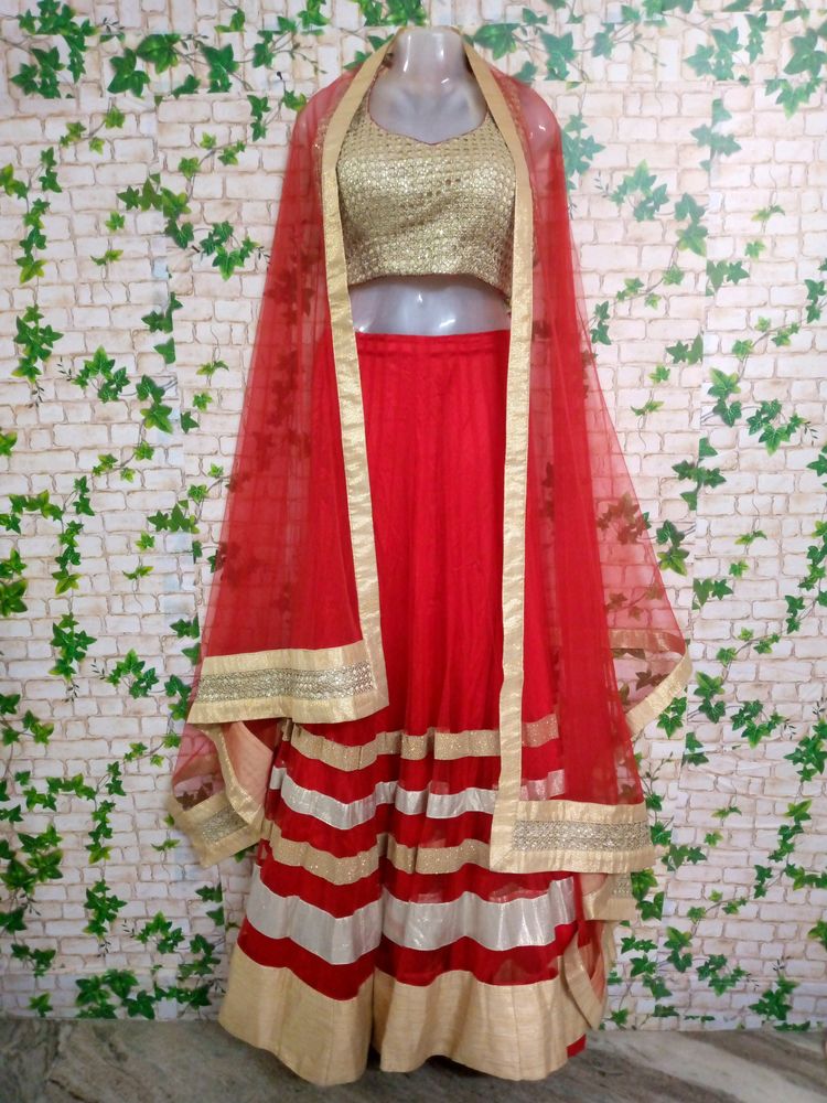 Beautiful Rose Red Multi Colour Lehnga Choli With