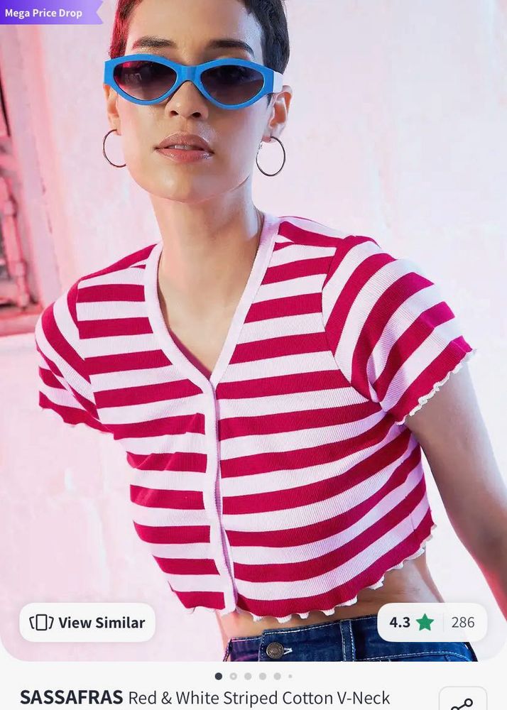 Red &amp; White Striped Crop Top