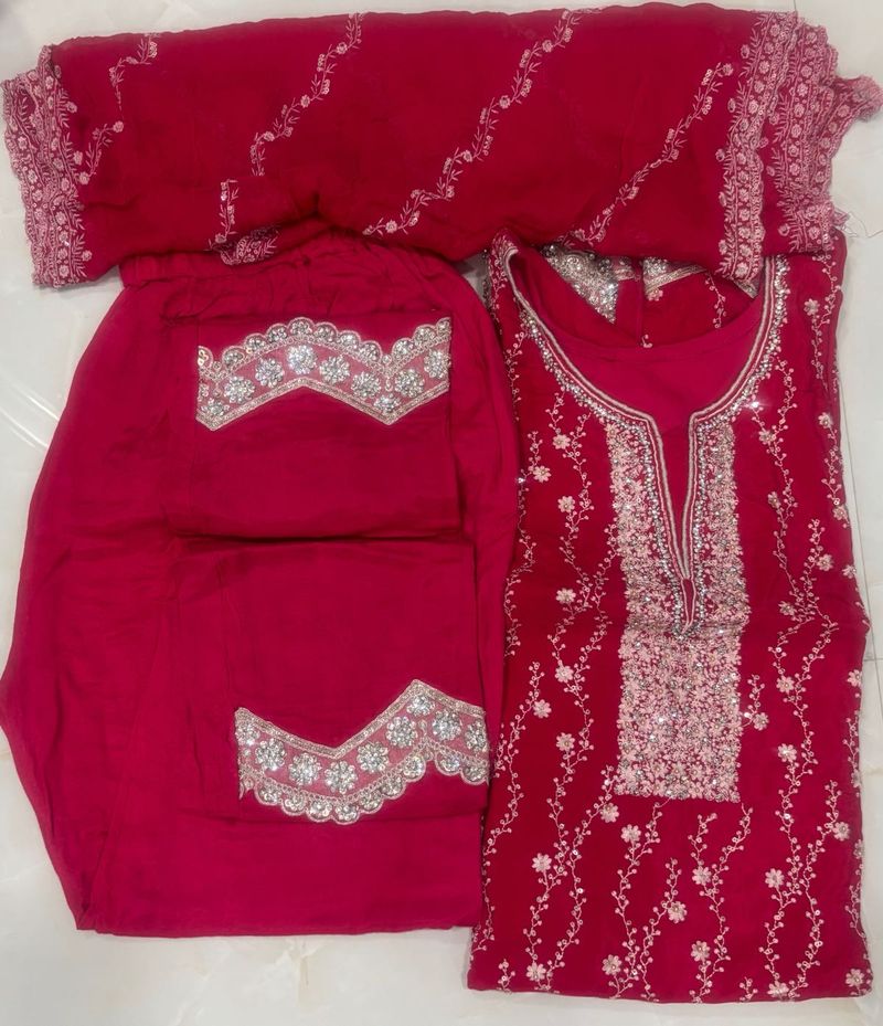 “Festive Red Embroidered Crepe Salwar Suit”