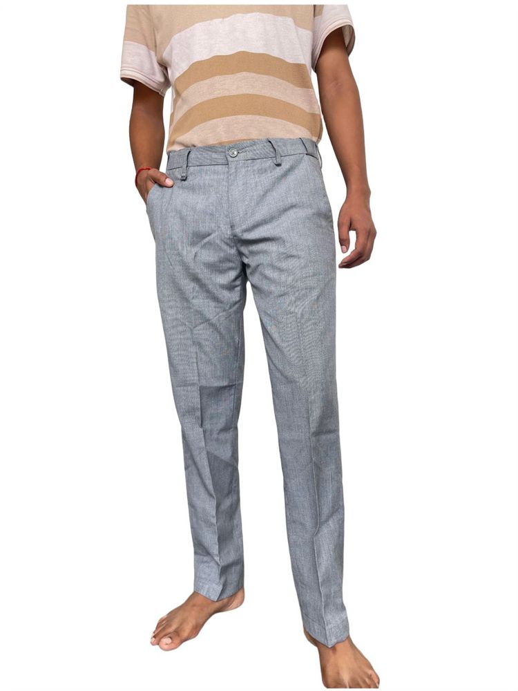 Grey Slim-Fit Dress Pants
