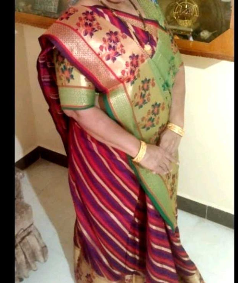 Green &amp; Purple Floral Saree