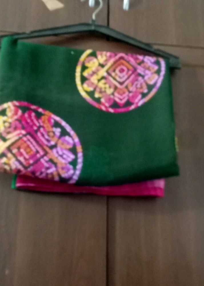 Dable Sided Rani Pink And Green Sari.