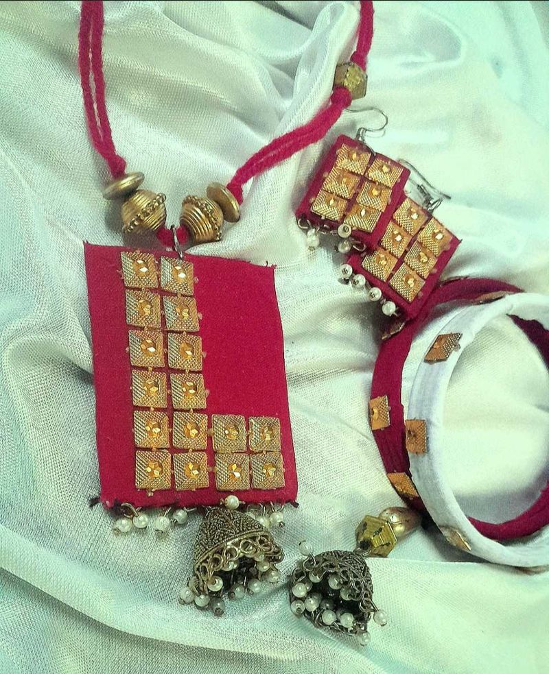 Handmade Red &amp; Gold Jewelry Set