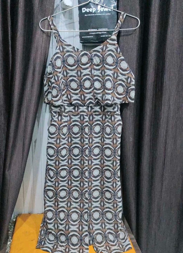 Patterned Brown Midi Dress